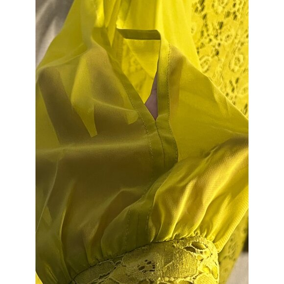 I Le New York18 Yellow/Green Floral Lace Shift Dress Sheer Open Top Sleeve NWT - Picture 10 of 16